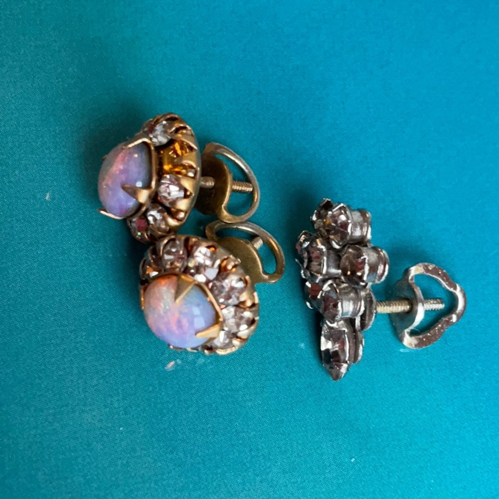 Victorian Threaded Post Opal Earrings - image 2